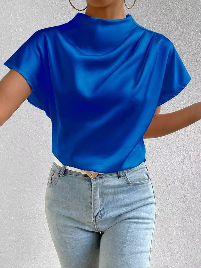 Mock Neck Satin Blouse